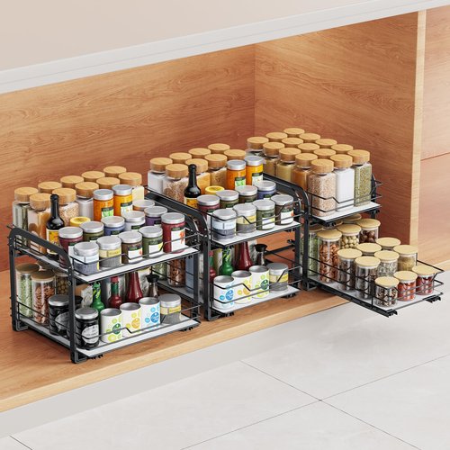 AHOMSEL Spice Rack Organizer for Cabinet - 2-Tier Vertical Pull Out Spice Rack, Heavy Duty Metal Spice Shelf with Easy to Install Design, Fits Countertop, Cabinet & Pantry(7" W×10.5" D×9" H, Black)