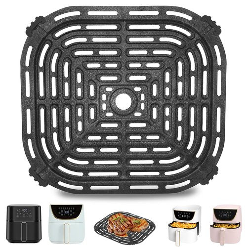 Air Fryer Grill Pan for CHEFMAN 6 Quart Paris Hilton 6 Quart 8 in 1 Air Fryer, 9.0 * 8.2'' Food Grade Nonstick Replacement Rack Parts Tray Grill Crisper Plate for CHEFMAN Air Fryer, Dishwasher Safe