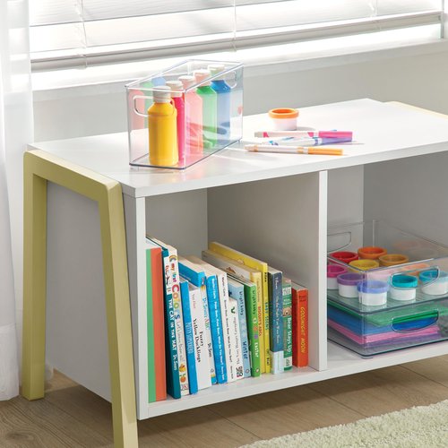 iDesign Plastic Stackable Pantry Bin - Storage Bin with Handles for Cabinets or Fridge - Set of 2 - Clear
