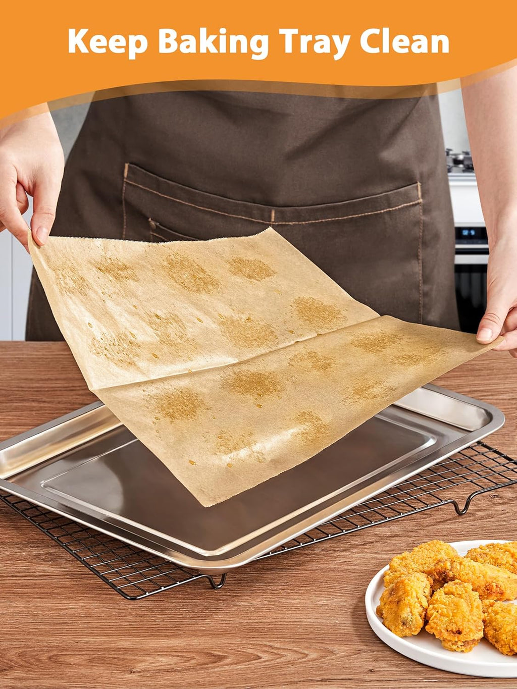 SMARTAKE Parchment Paper Sheets - 200 Pcs Non-Stick Baking Paper, 10.7x15 Inch, Unbleached & Greaseproof