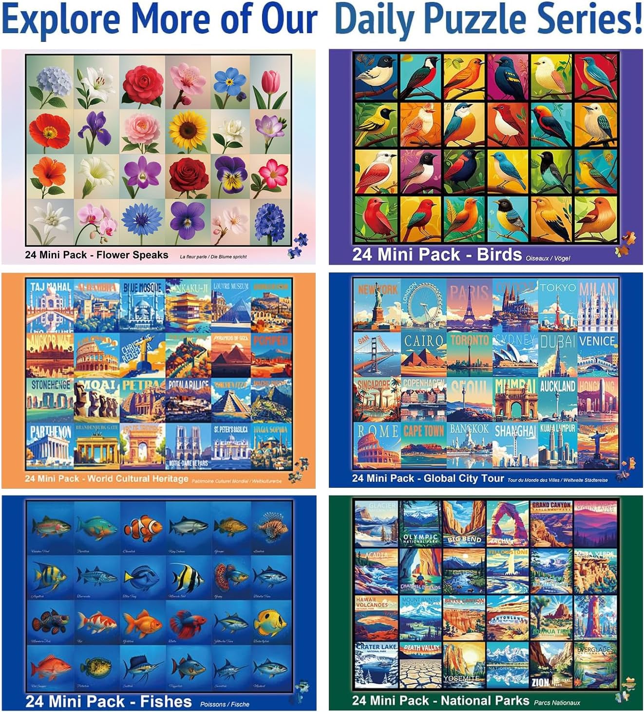 Rokt&Razo Mini Daily Puzzles - 24 Individual Bird Designs | 1000 Pieces Advent Calendar for All Ages - 27.5 x 19.7 in