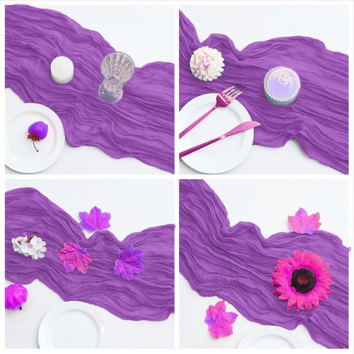 20 Pcs Purple Cheesecloth Table Runner 10FT Boho Gauze Table Runner Romantic Cheese Cloth Table Runners Rustic Sheer Runner for Wedding Engagement Bridal Baby Shower Birthday Party Cake Table Décor