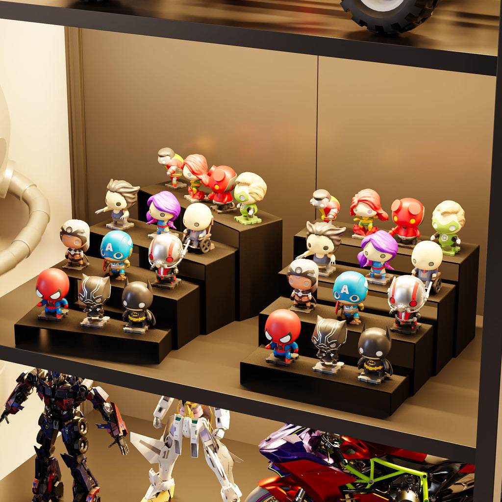 NEETBU Black Matte Metal Display Stand,8 Pcs 2 Set Display Risers, Metal Rectangular Display Shelf for Showcase, Dessert, Toys, Perfume (8Pcs-Black, L7“x8”x9)