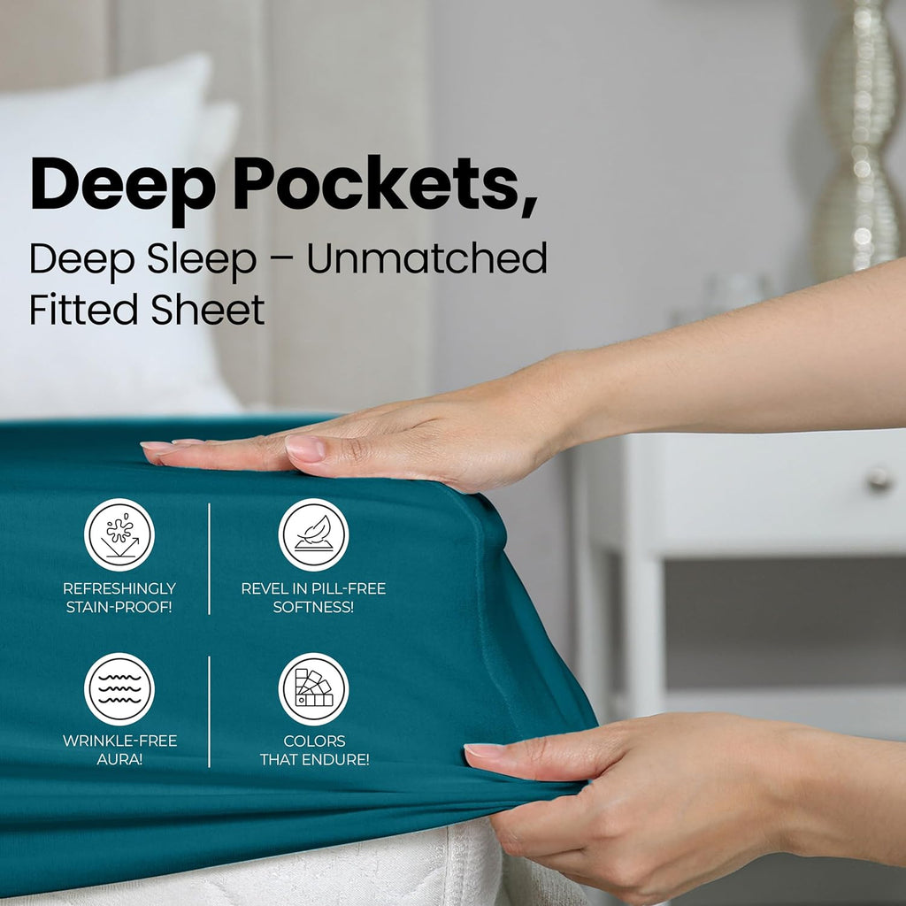 Utopia Bedding Queen Fitted Sheet - Deep Pocket Soft Microfiber - Fade Resistant & Easy Care - Denim Blue