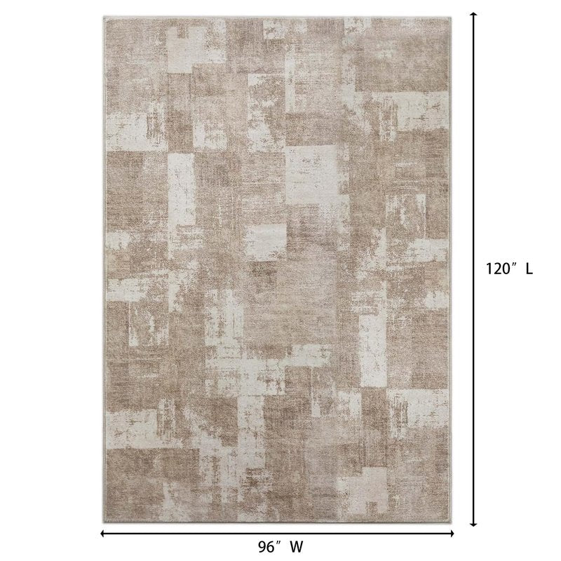 Area Rug Living Room Rugs 8x10 Washable: Indoor Soft Low Shaggy Fluffy Pile Carpet Abstract Decor Large for Bedroom Dining Room Under Kitchen Table Home Office - Beige/Ivory