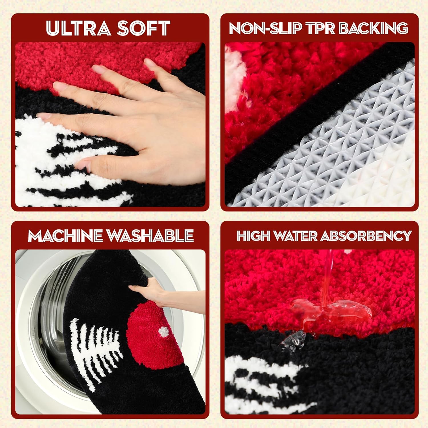 Skiennix Vinyl Record Bath Mat - Retro Non-Slip Washable Rug | Funny Music Theme Decor, 23.5" Black & White