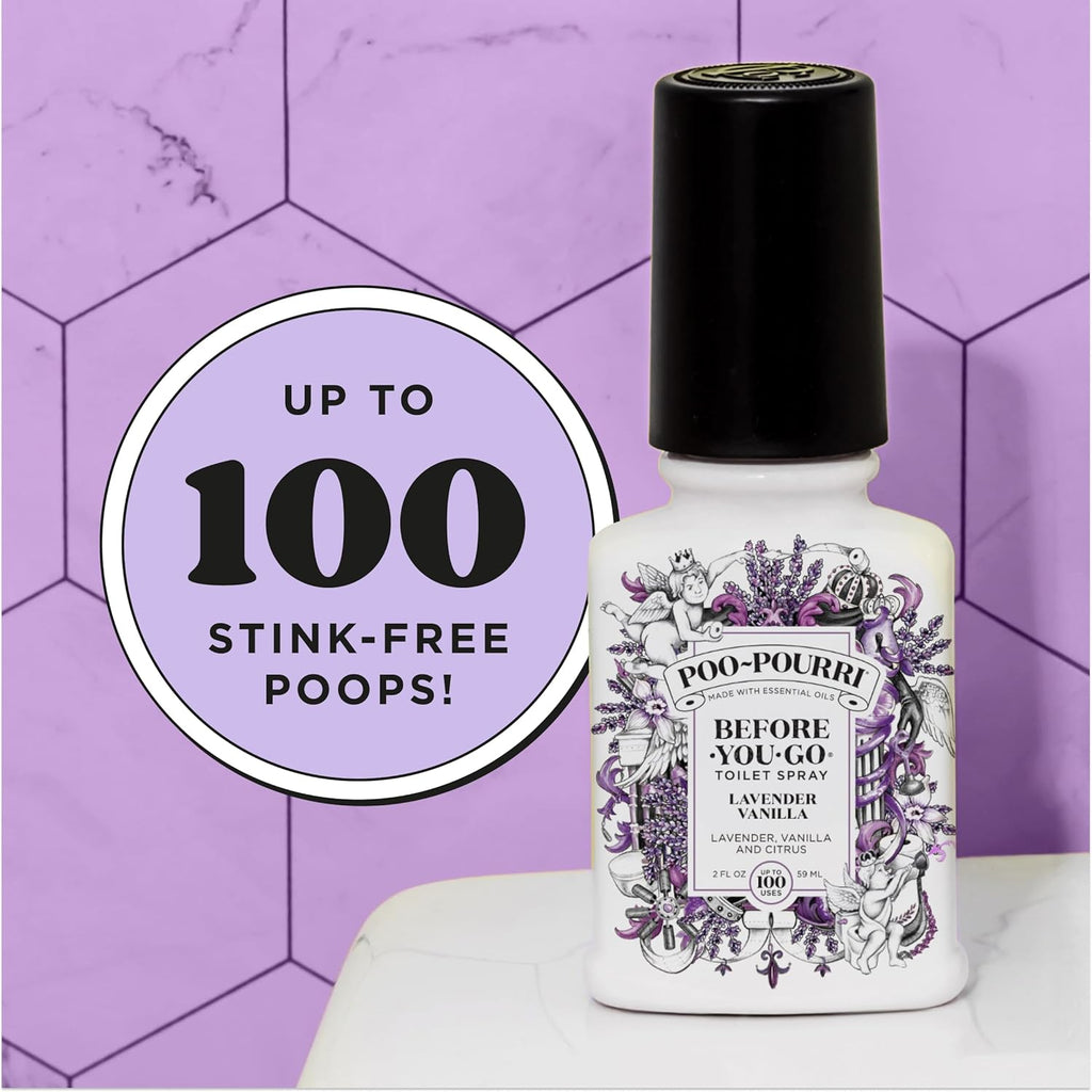 Poo-Pourri Toilet Spray - Lavender Vanilla Odor Eliminator | 2 Fl Oz, Up to 100 Uses, TSA Approved