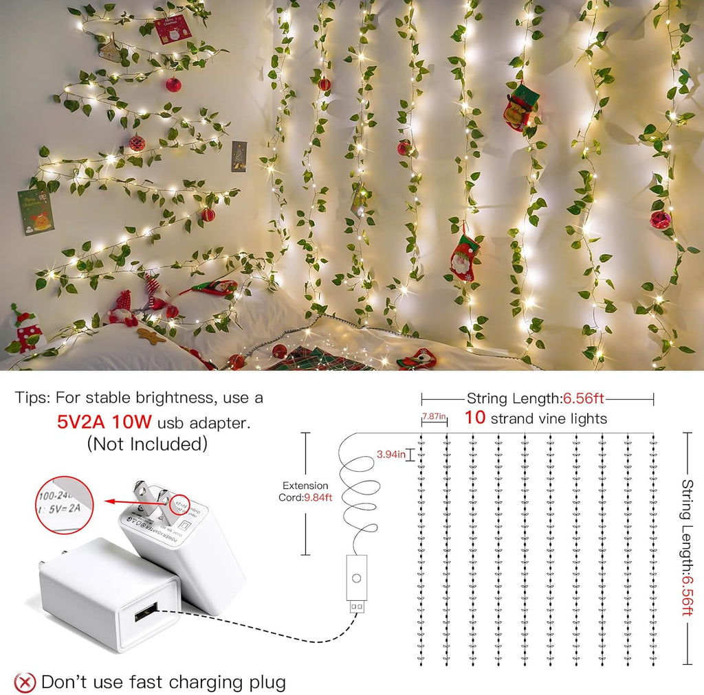 Suddus Vines with Lights - 200 LED Fairy String Lights with Remote | 6.5ft x 6.5ft for Indoor/Outdoor Decor