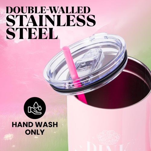 Silver Buffalo Wicked Glinda Pink Perfection Ombre Double Walled Stainless Steel Tumbler with Handle and Straw, Fits in Standard Cup Holder, 40 Ounces