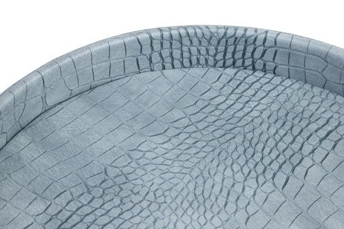 HofferRuffer Faux Leather Round Serving Tray, Vegan Croco Leather Decorative Tray, Food Tray for Storage Drinks, Snack & Cosmetics, Dia.12'' x 1.6'' (LightBlue)