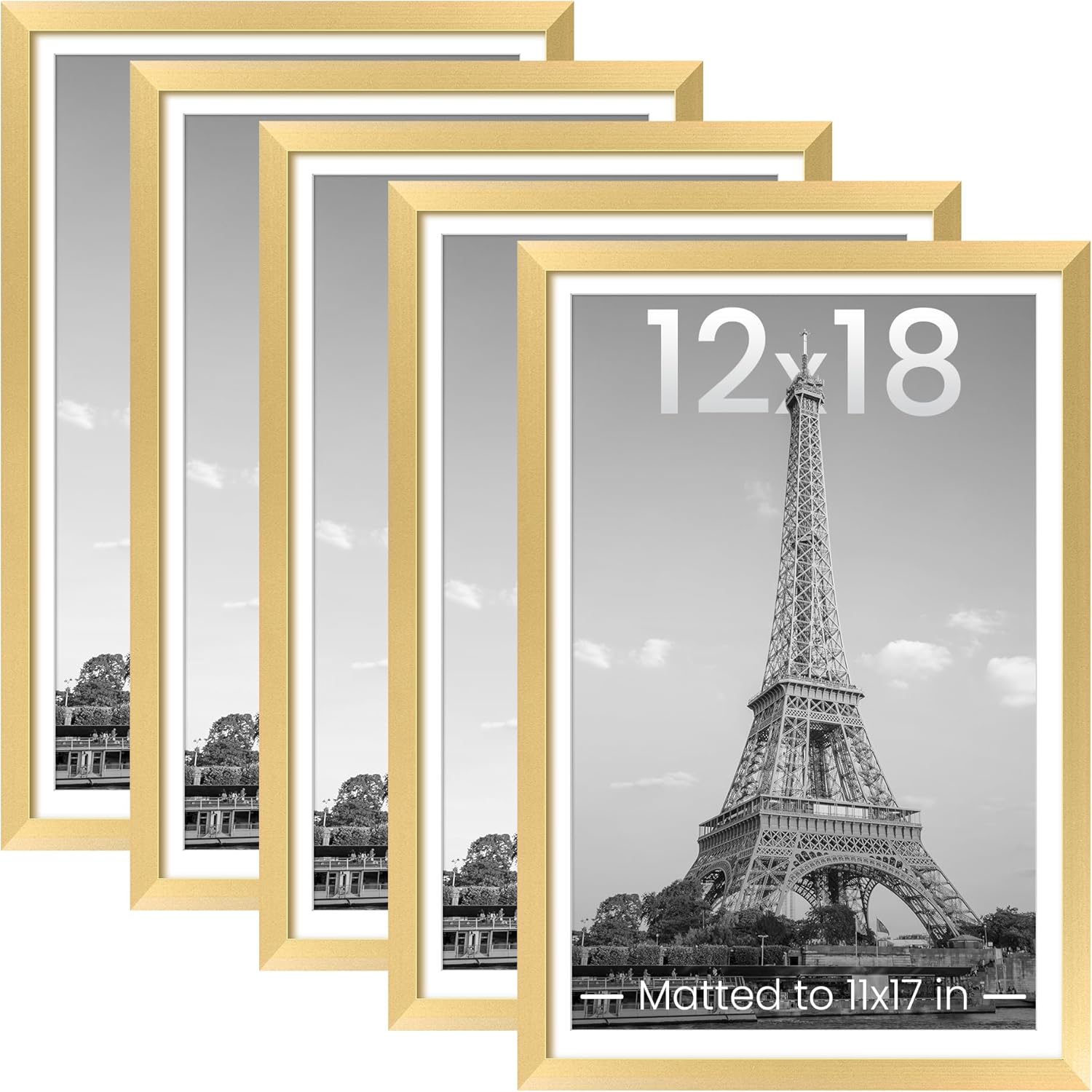 Upsimples 12x18 Picture Frame Set of 5 - Elegant Gold Frames for 11x17 or 12x18 Photos