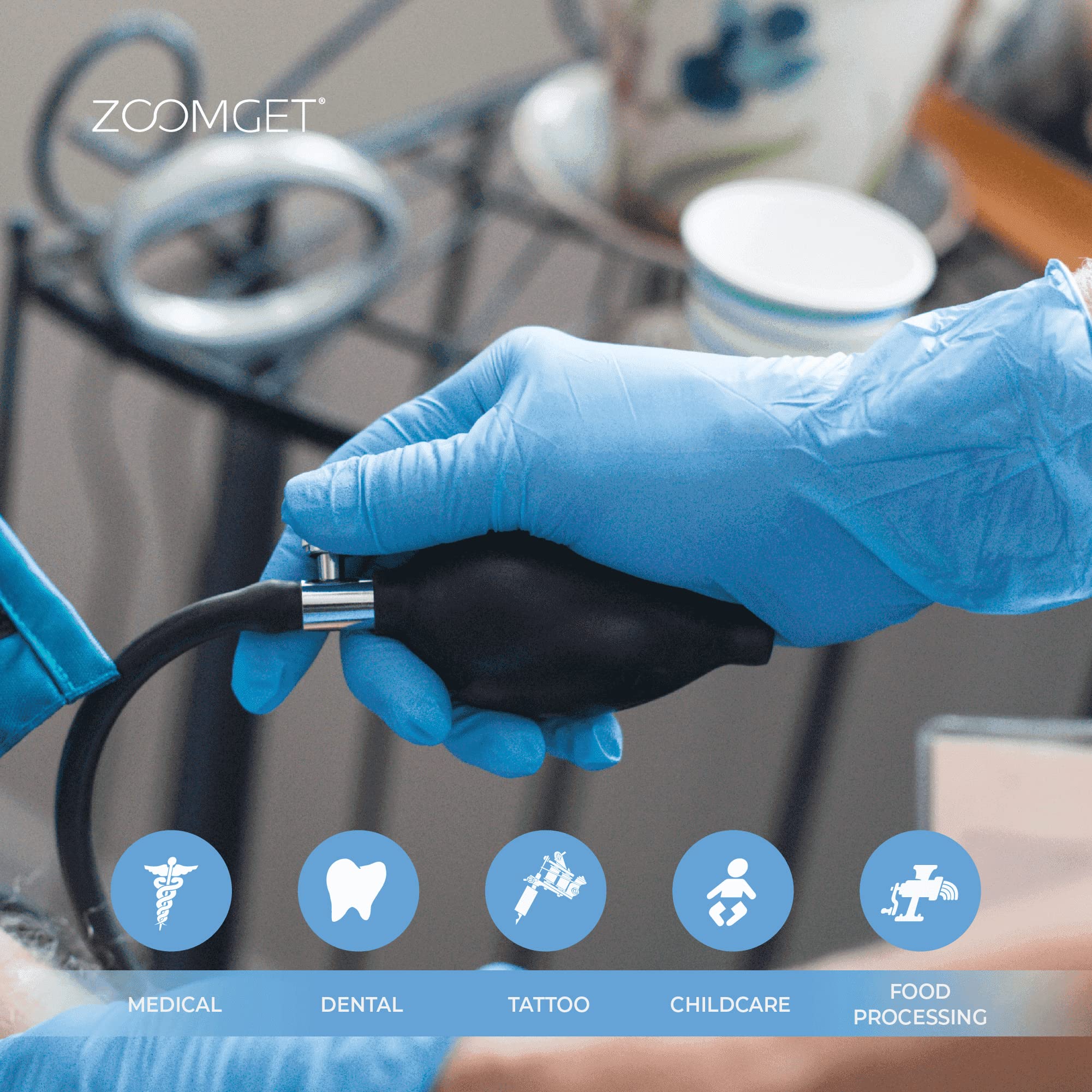 Ammex Blue Nitrile Disposable Exam Gloves, 3 Mil, Latex & Powder Free, Textured, Large, Case of 1000