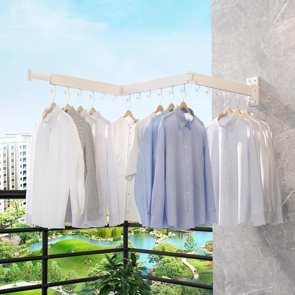 ZdwCyl Clothes Drying Rack - Retractable Wall-Mounted Laundry Space Saver | Tri-Fold Design, White