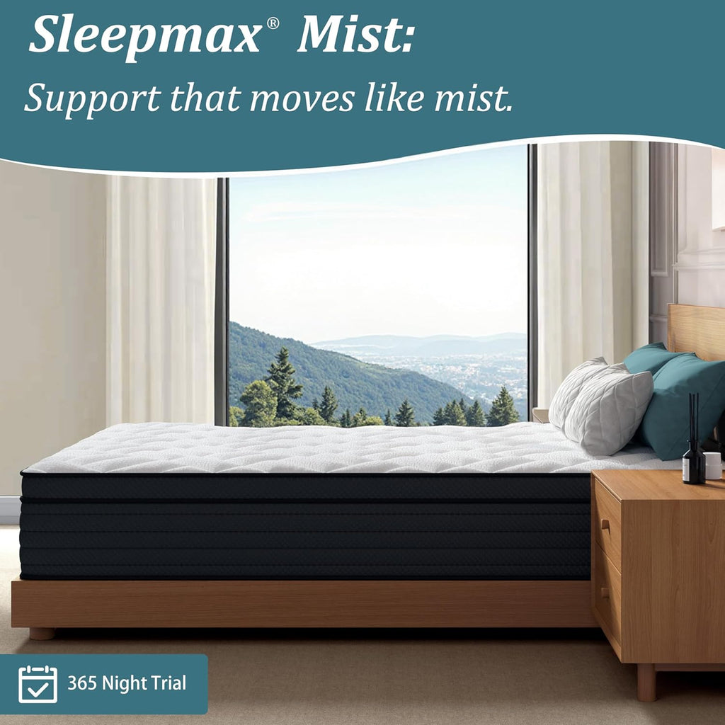 Sleepmax Extra Firm Queen Mattress - 12 Inch Deep Sleep Hybrid with Pressure Relief | Deluxe Cooling Design, CertiPUR-US Certified, 365-Night Trial