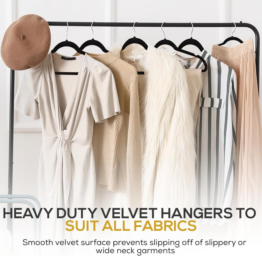 Techzoo Velvet Hangers - Ultra Thin Non-Slip Design for Space Saving | 50 Pack, Black, 360° Swivel Hook