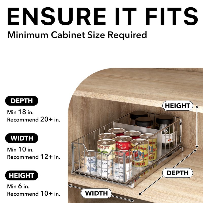 Simple Houseware Pull-Out Cabinet Sliding Basket Organizer, 17.2" D x 9.7" W x 5" H – Chrome Finished, Ideal for Kitchen and Bathroom Cabinet Storage, Under Sink or Pantry Organization