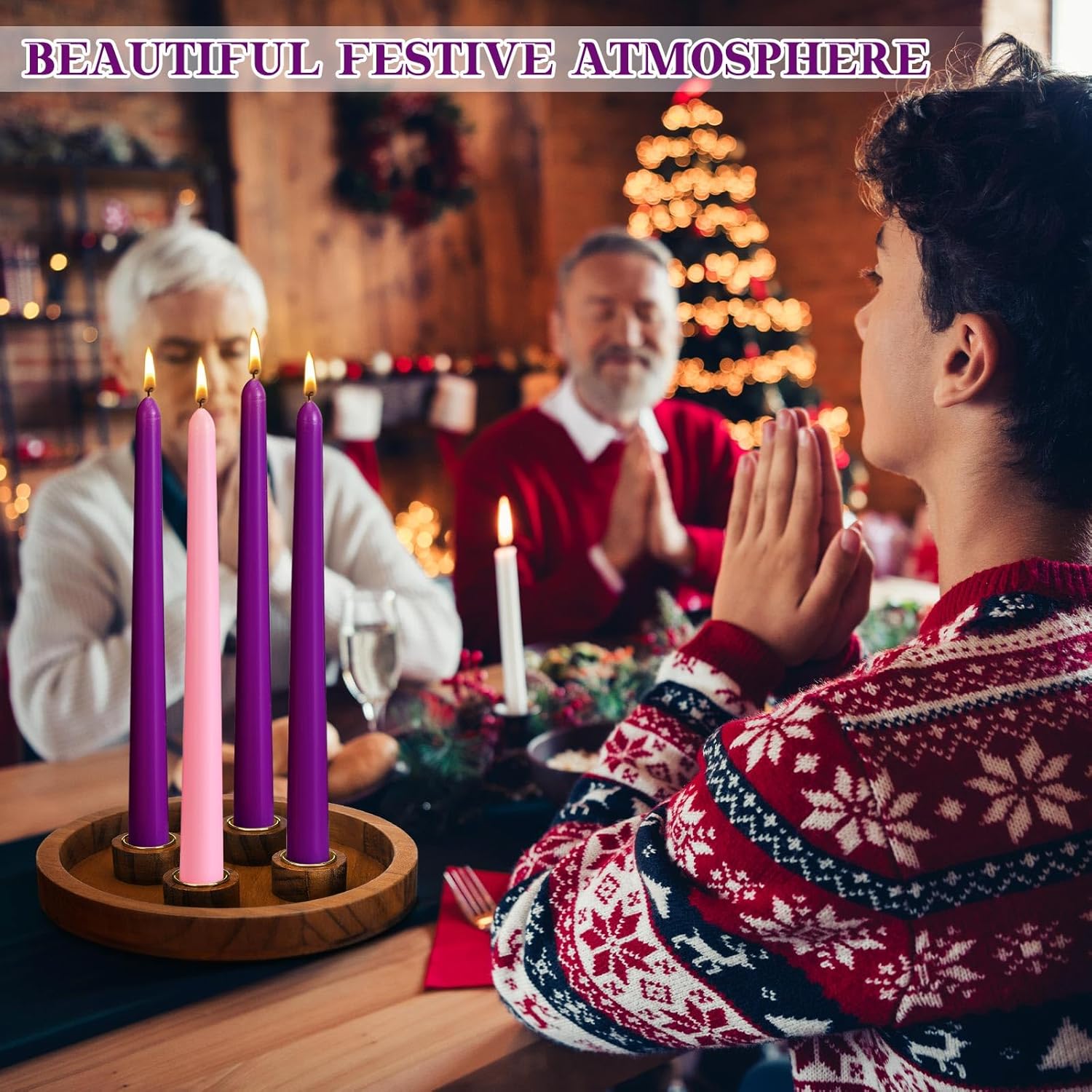 Vercraft 7-Inch Christmas Advent Candle Holder - Modern White Tray with 12 Taper Candles for Festive Centerpiece
