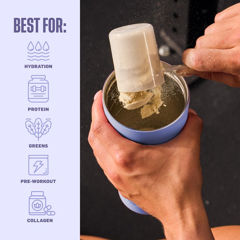 BlenderBottle 2-in-1 Insulated Stainless Steel Shaker Tumbler, Swig Leakproof Lid, Straw, BlenderBall, BPA Free, For Protein Shakes, Smoothies, And Pre Workout, 24 oz, Purple/Blue (Moon Mist)