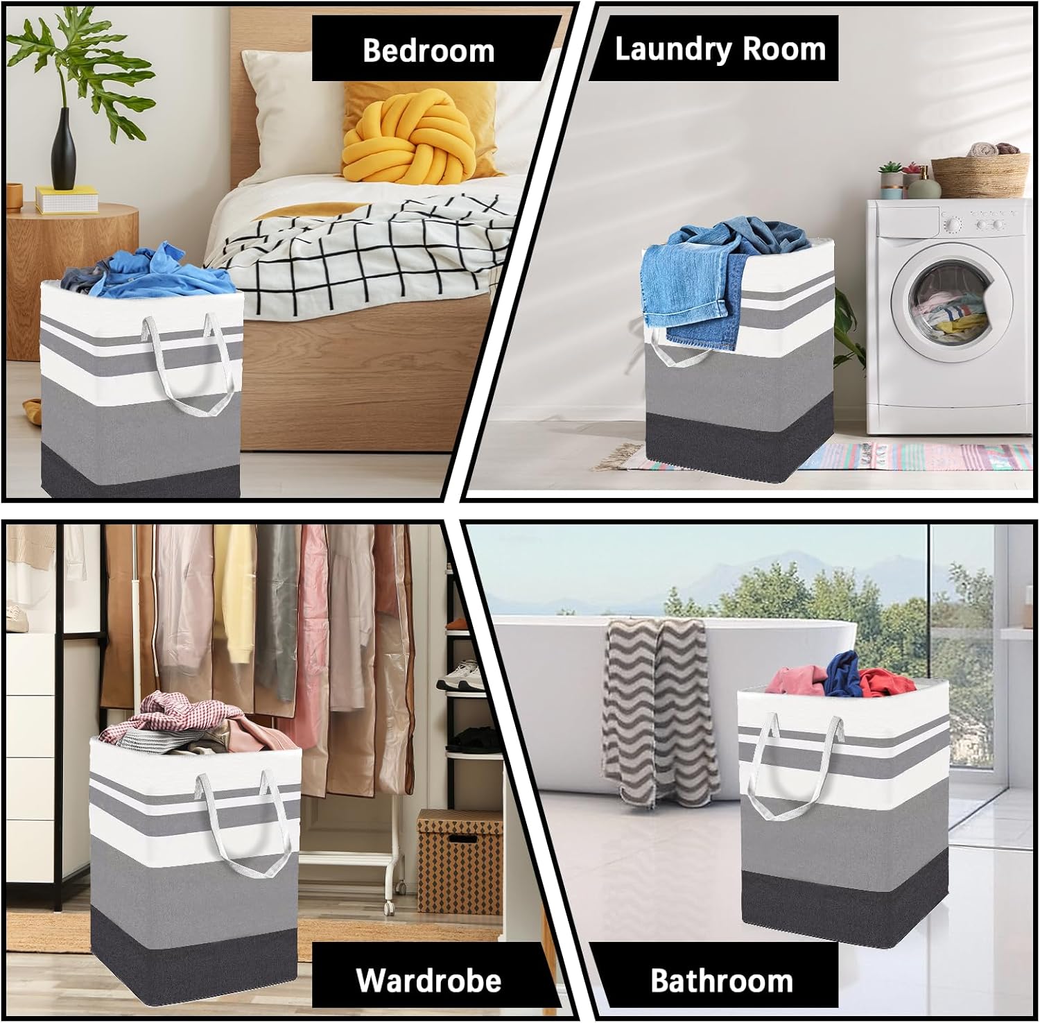 Skiennix Large Laundry Hamper - 75L Freestanding Collapsible Basket with Easy Carry Handles | Gradient Grey