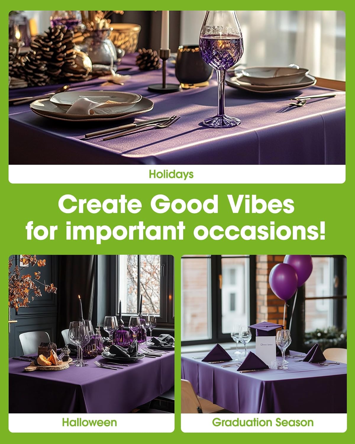 Pureegg Disposable Plastic Tablecloths - Leakproof & Sturdy, 54 x 108 Inch, Purple | 8 Pack for Graduation Party