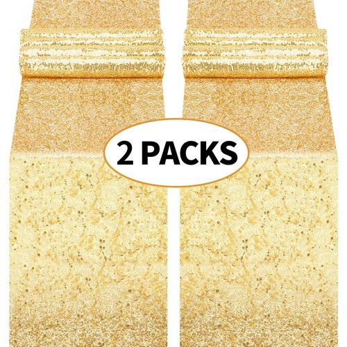 yuboo Gold Sequin Table Runners, 2 Pack Glitter 12''x108'' Table Cloth for Graduation Decorations/Birthday/Wedding/Bridal Baby Shower/Christmas Gold Party Decorations
