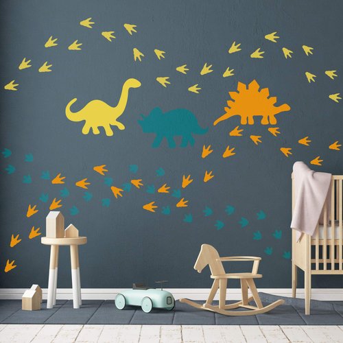 GULIGULI Dinosaur Wall Decal - Dinosaur Footprints Stickers - Vinyl Wall Art for Boys Girls Kids Bedroom Nursery Home Decor