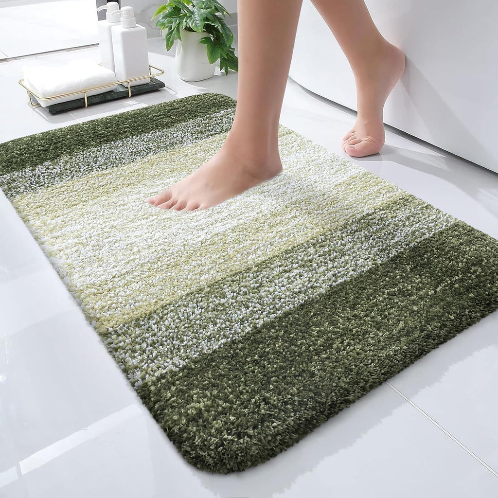 OLANLY Bath Rugs Mat - Extra Soft Microfiber, Quick Dry & Washable | 24x16 Dark Green Rubber Backing