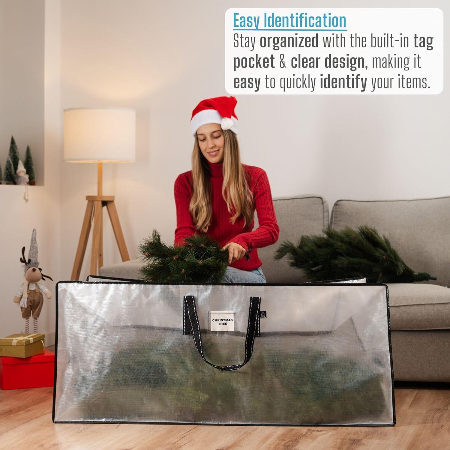 VENO Clear Christmas Tree Storage Bag - Heavy Duty 7.5 Ft Tree Protector with Zipper & Durable Handles