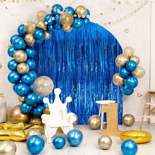 Blue Metallic Tinsel Foil Fringe Curtains - 2 Pack 3.3x8.3 Feet | Perfect for Birthday & Halloween Decor