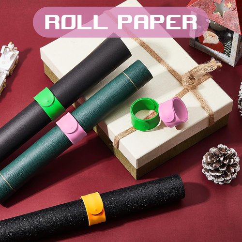 Charniol Wrapping Paper Roll Holder - 12-Piece Silicone Covered Metal Strips for Organized Gift Storage | 1 x 9 Inch (Green, Yellow, Pink)