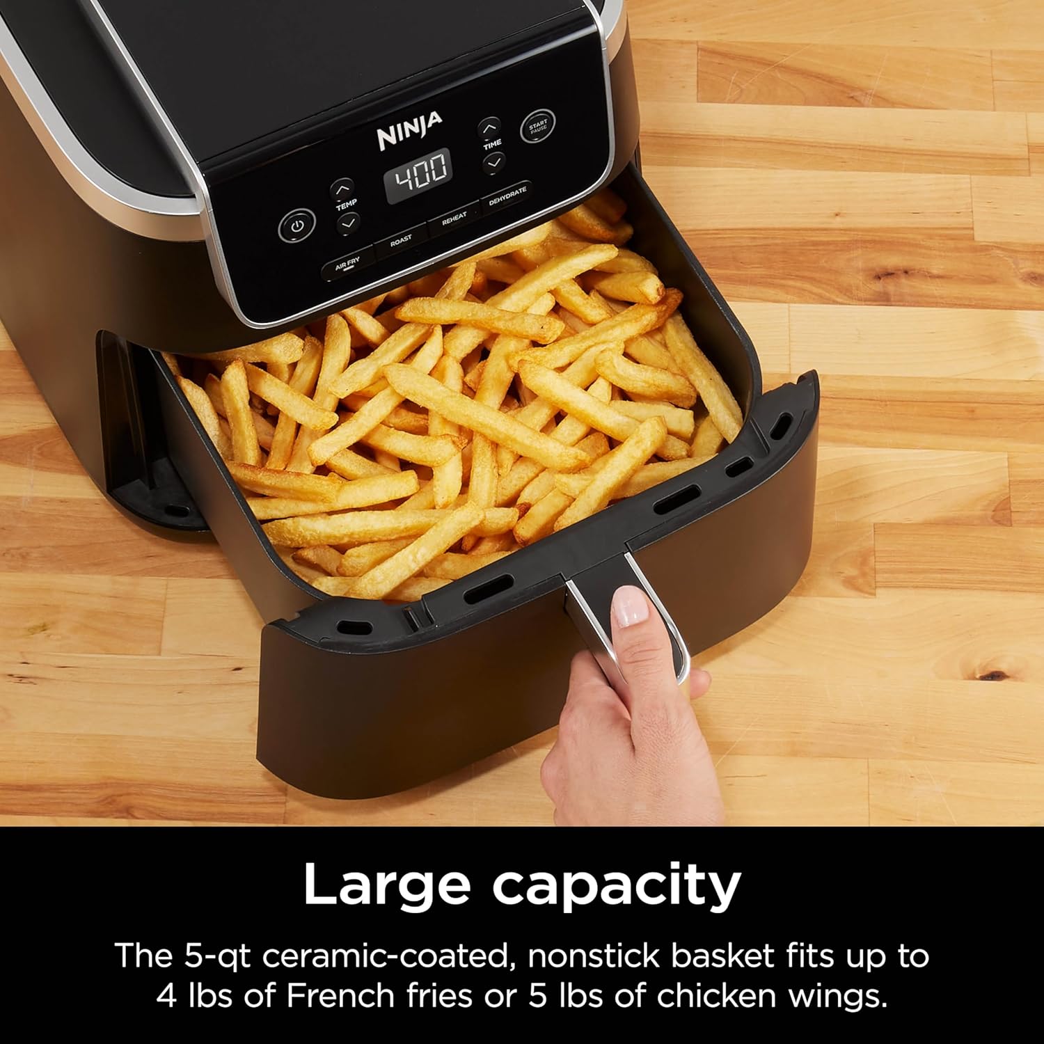 Ninja Air Fryer - 5 QT Capacity for 4lbs of Fries | 4-in-1 Pro Air Fry, Roast, Reheat, Dehydrate | 400°F Max Temp | 1750 Watts | Grey