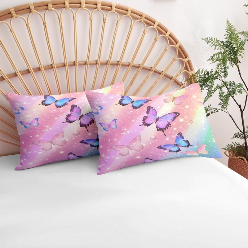 CCoutueChen Gradient Rainbow Comforter Set Queen Girls Kids, 3pcs Sparkling Butterfly Soft Bedding Set with 2 Pillowcases (90" X 90")
