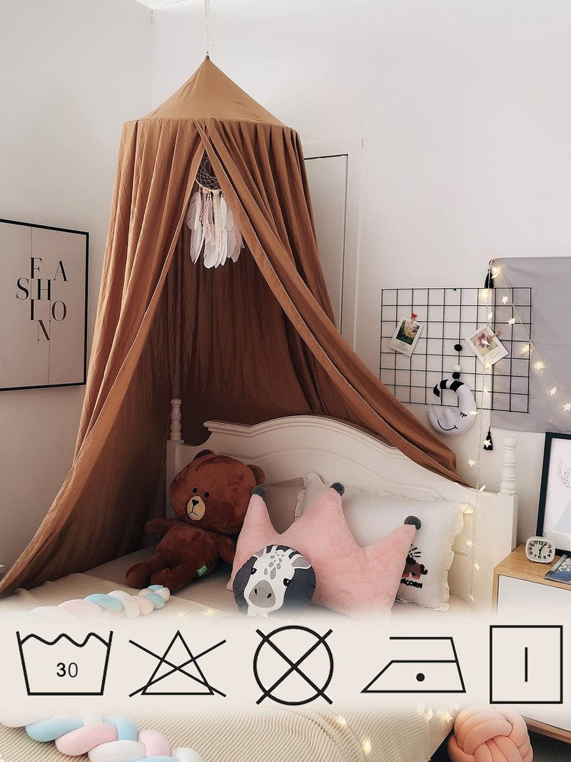 KingKara Crib Bed Canopy for Kids Girls, Round Dome Netting Mosquito Net Canopy Bed Curtain for Play Room Baby Bed Indoor Outdoor Princess Castle Hanging House Decoration (Coffee)
