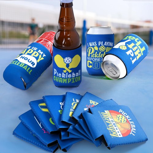 Xumbtvs Pickleball Themed Can Cooler, 12 Pcs Insulator Neoprene Beer Cans Sleeve for Party Decorations Favor Supplies, Funny Pickleball Gifts Accessories for Women Men