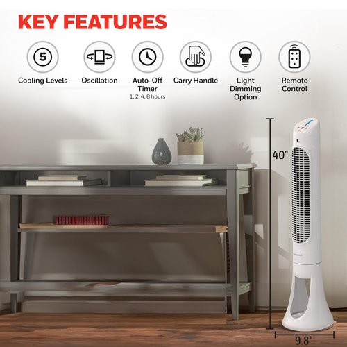 Honeywell QuietSet Whole Room Oscillating Tower filter Fan with Remote, White, HYF260