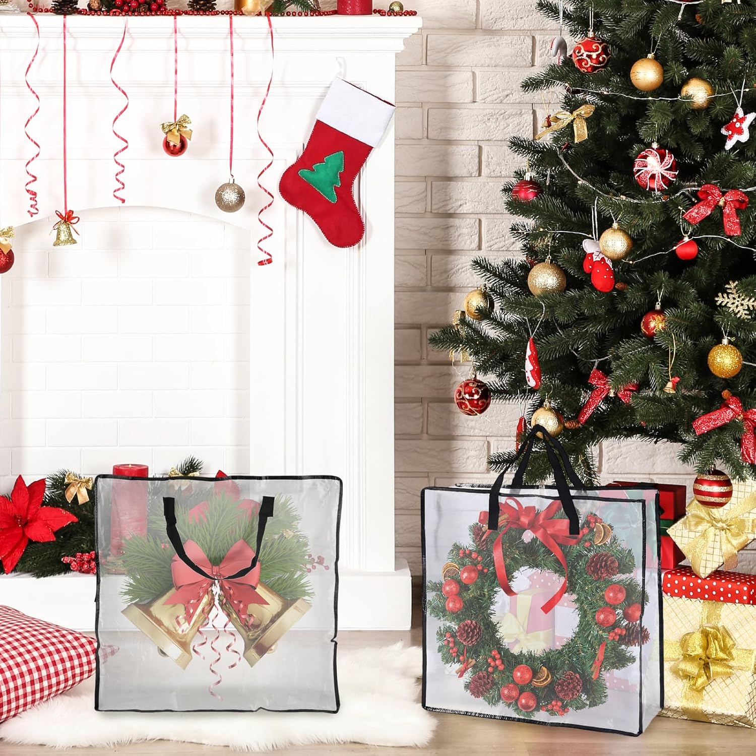 Skiennix Wreath Storage Bag - 5 Pack 26x9 Inch Zippered Organizer with Handles for Christmas Decor