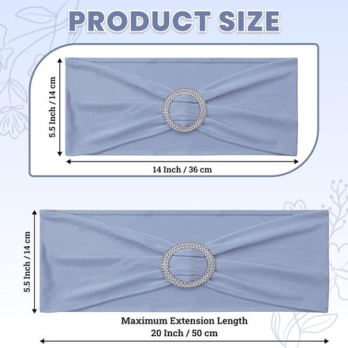 MDS Spandex Chair Sashes Bows - Universal Elastic Stretch Ties with Buckle Slider | Baby Blue, Pack of 200