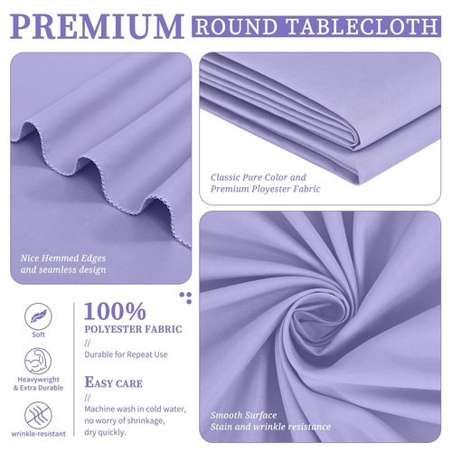 Showgeous 4 Pack Lavender Round Tablecloth 120 Inch Polyester Table Cloth for Round Tables Washable Decorative Fabric Table Covers for Wedding Dining Party