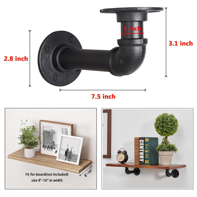 YCCO Industrial L Pipe Shelf Brackets for 8-16 in Depth Wood,Heavy-Duty 3/4" Iron,Wall Mount Floating Shelf Bracket L Metal Pipe Shelving Brackets for Wood-Black DIY Pipe Shelves(7.5*3.1 Inch 10 Pack)