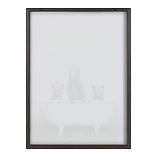 Kate and Laurel Blake Three Little Bears in Vintage Bathtub Framed Printed Glass Wall Art by Amy Peterson Art Studio, 18x24 Gold, Adorable Animal Art for Wall