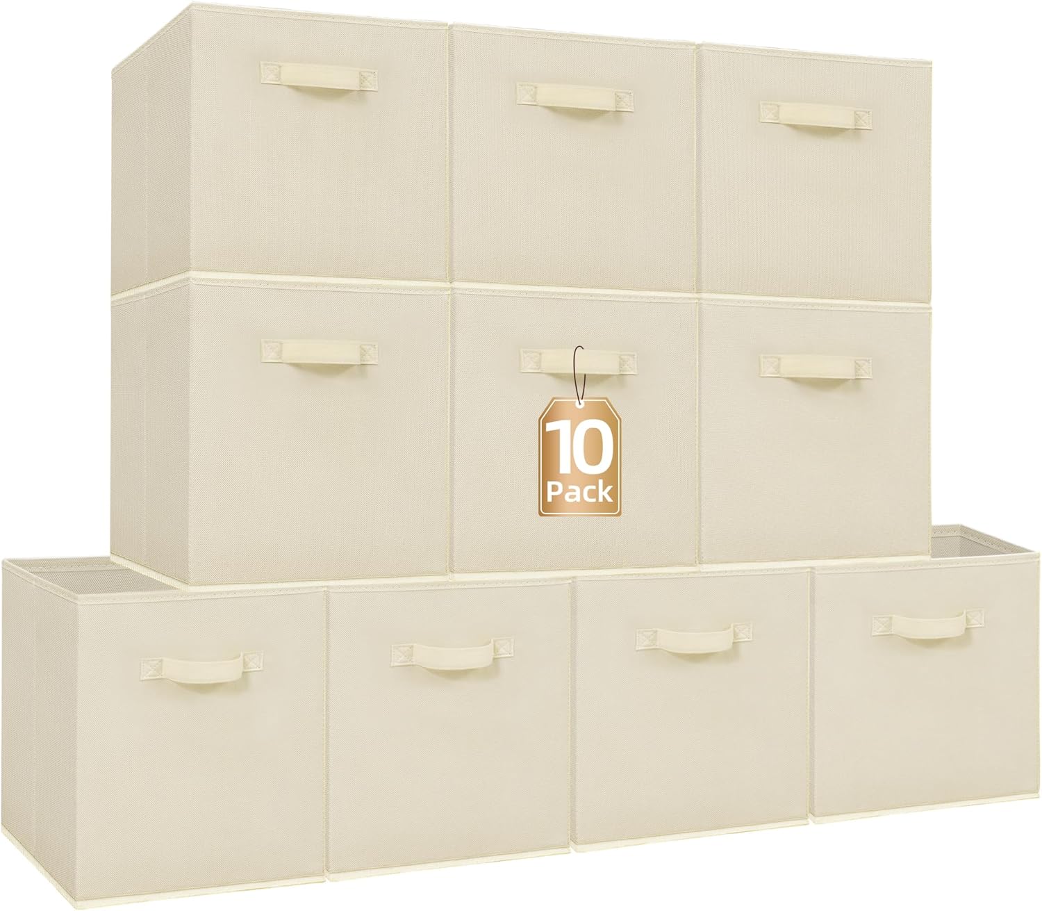 Storage Maniac Storage Cubes - 13-Inch Collapsible Fabric Bins with Handles | 10-Pack Beige for Easy Organization