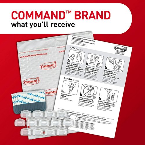 Command Round Cord Clips - Damage-Free Cable Hanging Solution | 13 Clear Clips & 16 Strips Included
