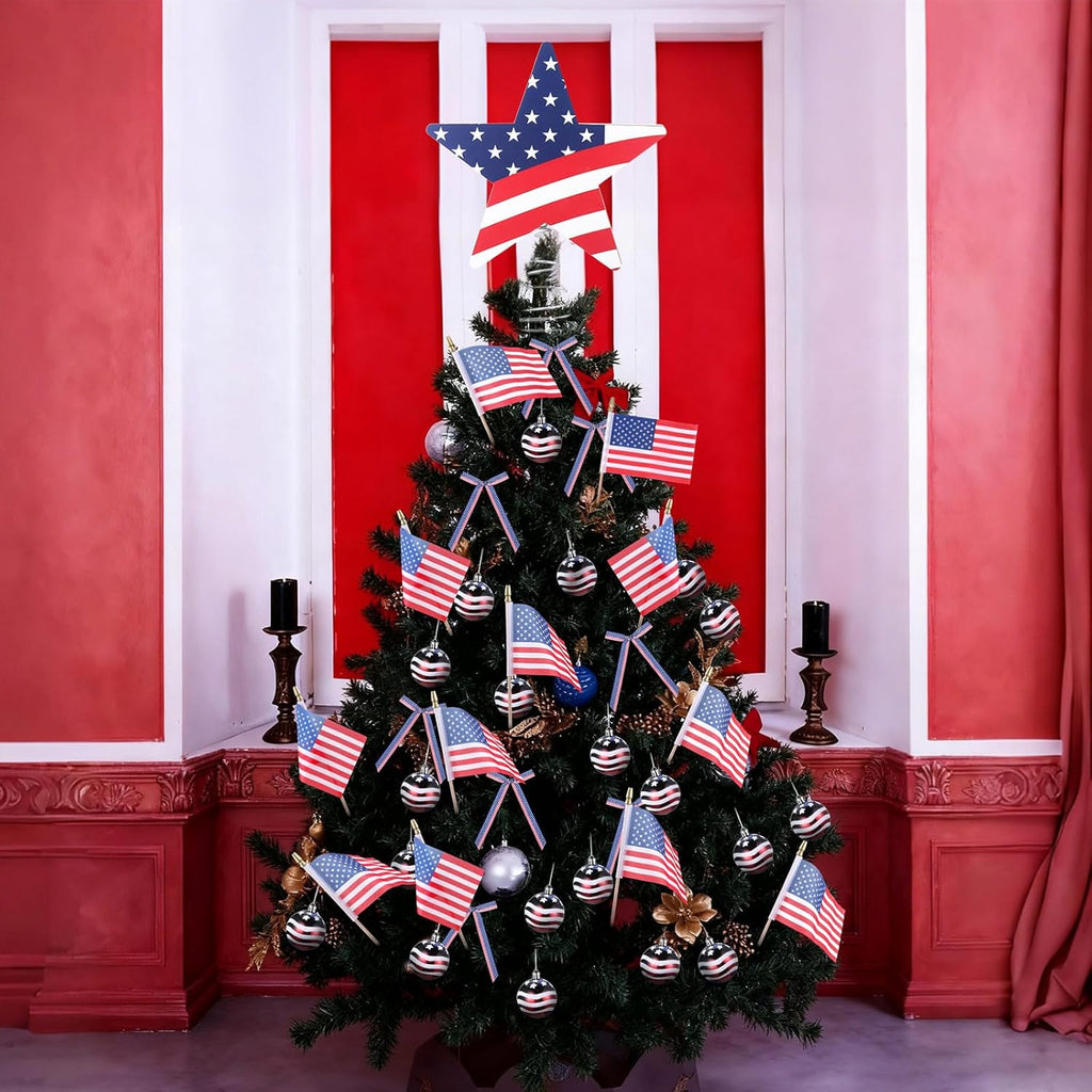 Seematn 73 Pcs Patriotic Ornaments - 4th of July Tree Decorations with Flag Stars & Bows