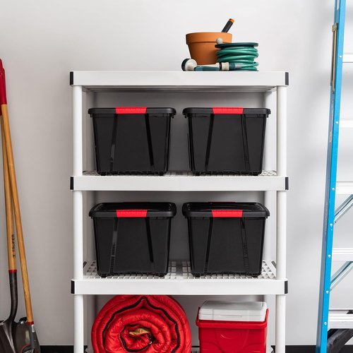 IRIS USA 40 Qt Stackable Plastic Storage Bins - BPA-Free, Durable Organizing Solution, 4 Pack - Black