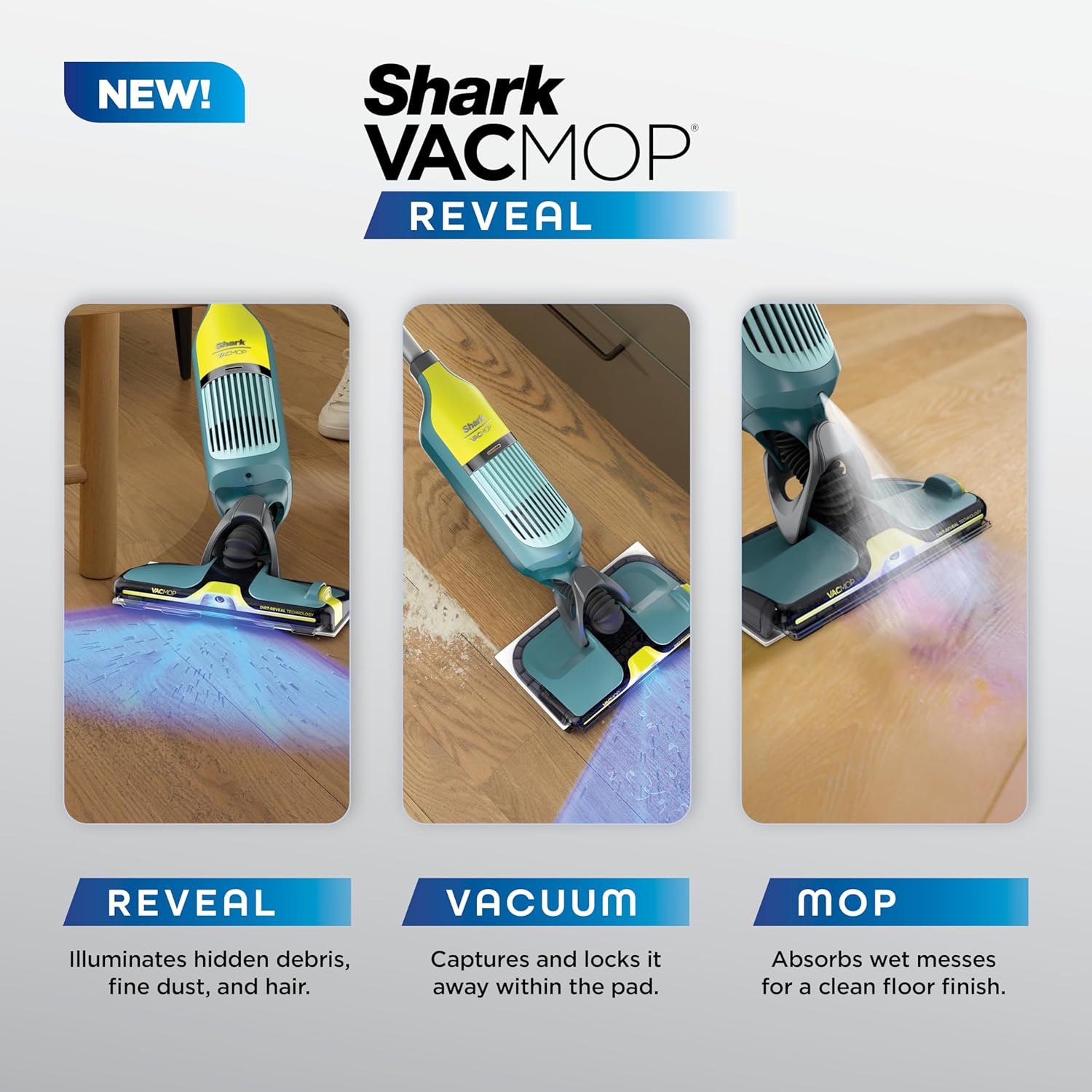 Shark VACMOP Reveal Cordless Hard Floor Cleaner - Powerful Suction & Illumination Light | Includes 4 Pads & 12oz Pet Solution