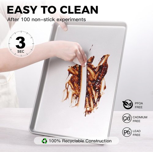 HONGBAKE Half Baking Sheet Pan Set - Nonstick Heavy Duty Cookie Trays, Dishwasher Safe | 2 Pack, Silver