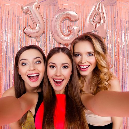 GREATRIL Iridescent Orange Tinsel Foil Fringe Curtain - Perfect Birthday Party Backdrop | 3.2 x 6.5 ft (2 Packs)