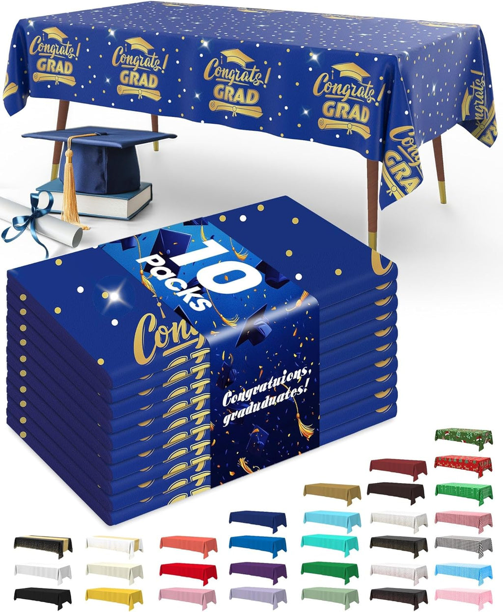 Pureegg Graduation Decorations - Class of 2026 Black Rectangle Tablecloth | 10 Pack, 54 x 108 Inch