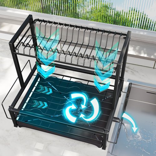 Simple Trending Dish Drying Rack, 2-Tier Dish Rack for Kitchen, Stainless Steel Dish Drainer, Black
