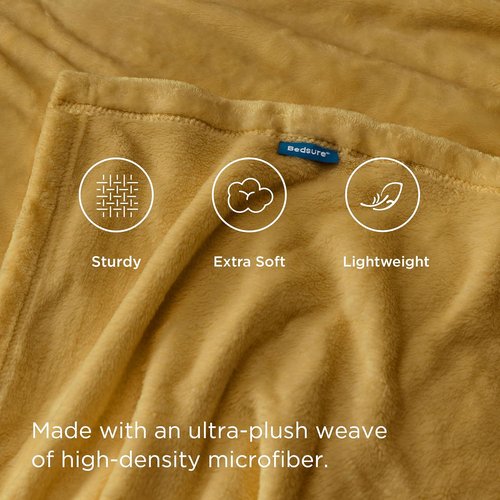 Bedsure GentleSoft Fleece Blanket - Plush Cozy Twin Size Yellow 300GSM for Bed, Sofa, Travel | 60x80 Inches